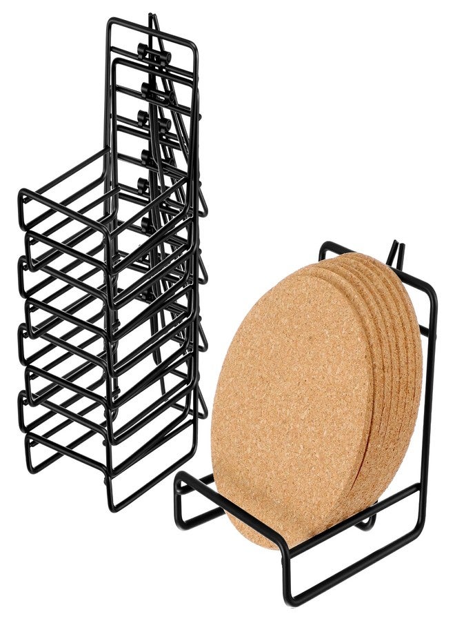 xozeooeu 8 Pack Black Metal Coaster Holders, Stand & Storage Caddy for Round and Square Coasters, Minimalist Design - Image 1